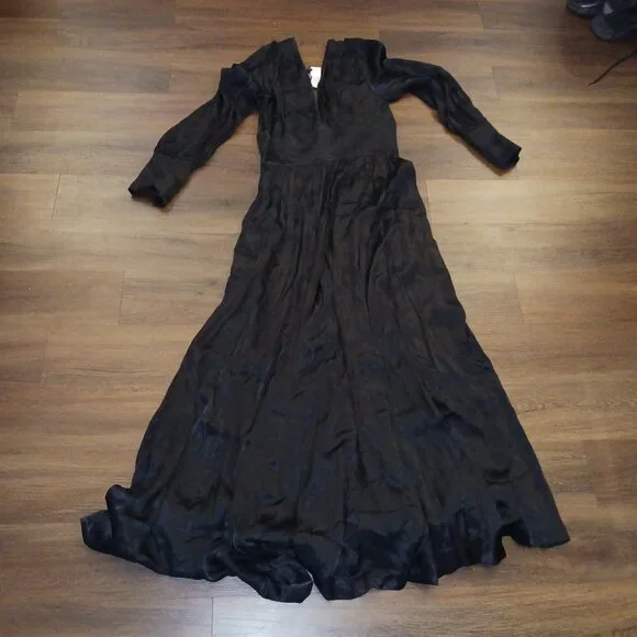 Trashy Diva Black Satin Bianca Dress RARE 1940s VINTAGE DESIGNER NWT 12 GLAM - Picture 3 of 10